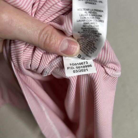 Vineyard Vines Polo Shirt Mens 2XL Pink Striped Performance Golf Whale Logo - Picture 6 of 8